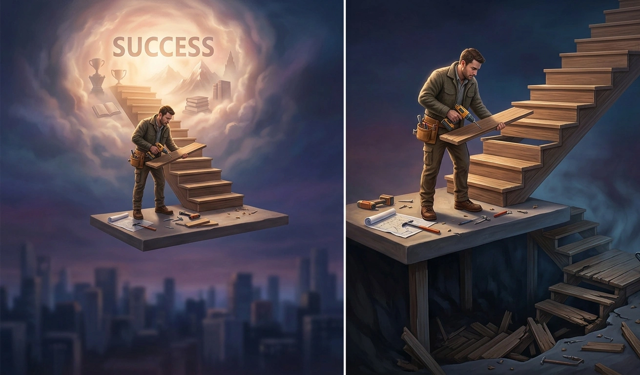 Visual representation of self-sabotage preventing personal growth and success.
